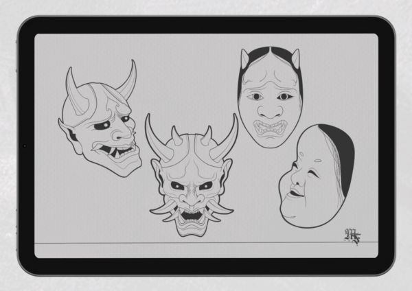 20 Japanese Masks Procreate Brushes