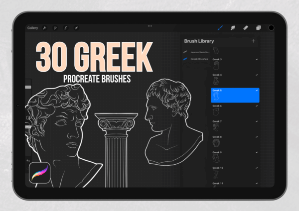 30 Greek Statues & Elements Procreate Brushes